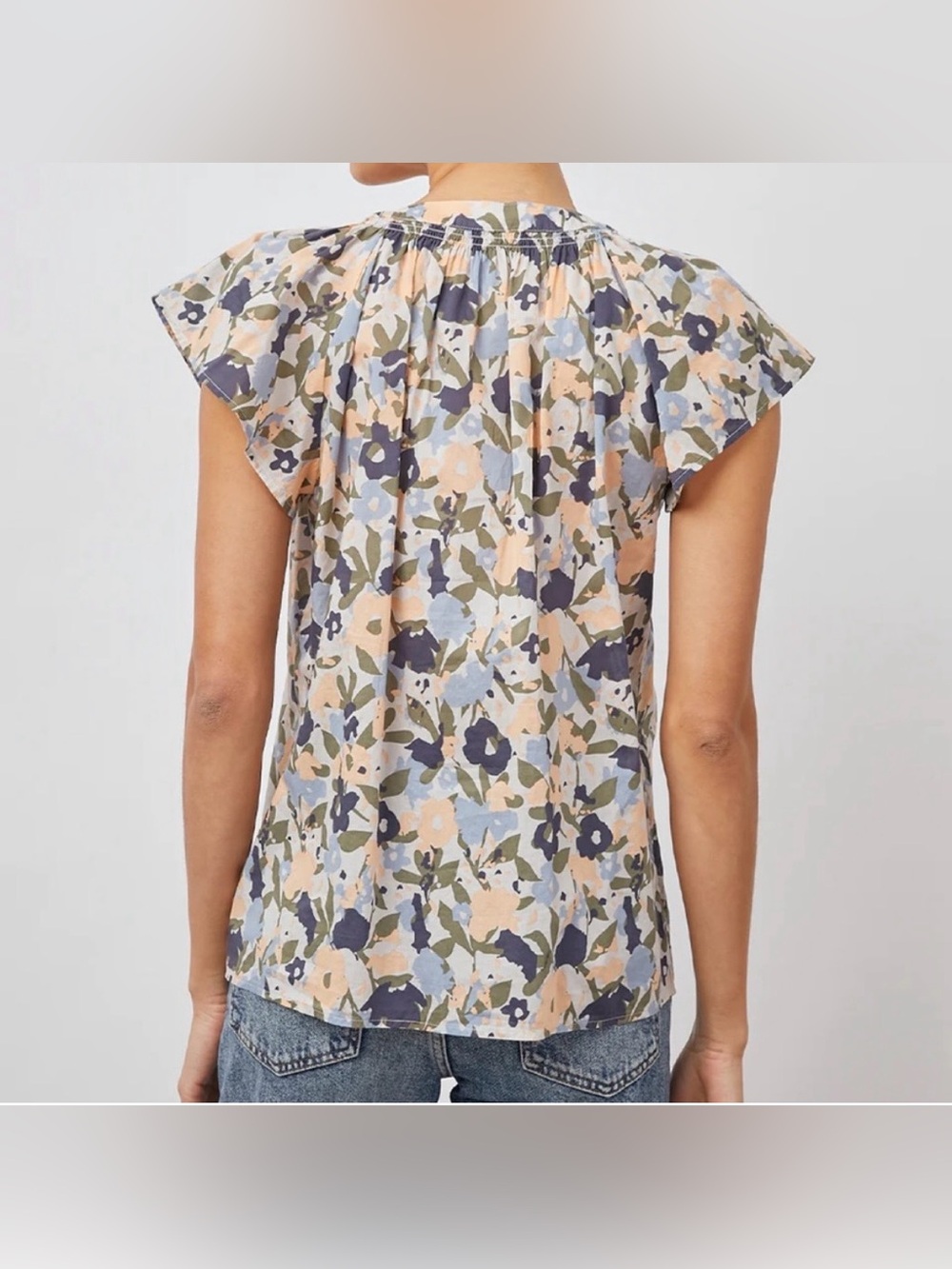Rails ALENA TOP - MOD FLORAL cotton boho flutter sleeve quiet luxury blouse XL - Picture 3 of 10